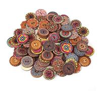 Fydun 100 stücke Runde Holzknöpfe mit 2 Löcher Muster Vintage Knöpfe für DIY Sewing Craft Dekorative 25mm