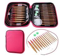Fyearfly 13 Paar Austauschbares Stricknadel Set, Häkelnadel Aufbewahrung Häkelnadel Set Aus Karbonisiertem Bambus-Näh-Häkelnadel-Ring-Set Mit Aufbewahrungsbox,75 mm-10 mm