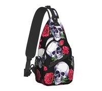 FyLybois Sling Bag Mehrzweck-Crossbody-Rucksack für Damen, Brusttasche, Tagesrucksack, Outdoor, Radfahren, Wandern, Reisen, Rose und Totenkopf, Medium, modisch