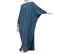 FYMNSI Abayas für Frauen, muslimisches Kleid, bescheidener Maxi-Bademantel, Abaya-Kaftan-Kleid, Eid-Gebetskleidung, arabisch-islamisches Dubai-Outfit, Blau, Einheitsgröße
