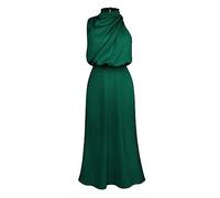 FYMNSI Damen Satin Kleid ?rmellos Lang Abendkleider Krawatte Taille Elegant f?r Hochzeit Cocktailkleid Partykleid Maxikleid Sommerkleid Satinkleid Wickelkleid Hochzeitsgast Ballkleid Vintage Gr?n M