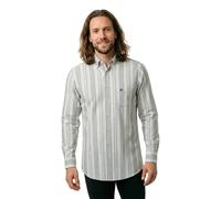 Streifenhemd FYNCH-HATTON "Washed Oxford Stripe", Herren, Gr. L, N-Gr, avocado, Web, Obermaterial: 100% Baumwolle, gestreift, normal hüftbedeckend, Rundhals, 2-Knopf-Manschette, Hemden, normale Passfo