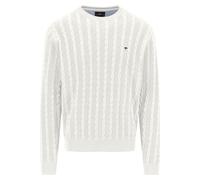 Fynch-Hatton Strickpullover mit Zopfmuster und Label-Stitching in Offwhite, Größe M