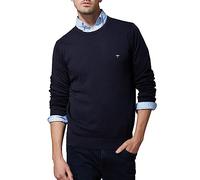 Strickpullover FYNCH-HATTON "FYNCH-HATTON Langarmpullover", Herren, Gr. S (48), blau (navy), Strick, Obermaterial: 100% Baumwolle, unifarben, normal hüftbedeckend, Rundhals, Flachstrickbündchen, Pullo