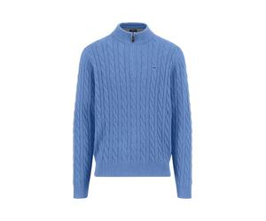 FYNCH-HATTON Herren Troyer - Zopfmuster, Baumwolle, hoher Kragen mit Reißverschluss Crystal Blue / 3XL