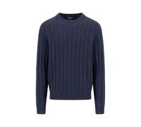 Strickpullover FYNCH-HATTON, Herren, Gr. L, navy, Strick, Obermaterial: 65% Baumwolle, 35% Wolle, unifarben, normal hüftbedeckend, Rundhals, Strickbündchen, Pullover, mit Zopfmuster und Wolle (3615243