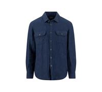 Fynch-Hatton Regular Fit Hemdjacke aus Leinen-Baumwoll-Mix mit Kentkragen in Marine, Größe XXL