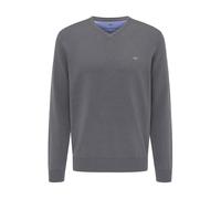 Strickpullover FYNCH-HATTON "FYNCH-HATTON Pullover mit V-Kragen", Herren, Gr. M (50), grau (stahlgrau), Strick, Obermaterial: 100% Baumwolle, unifarben, bequem hüftbedeckend, V-Ausschnitt, Flachstrick