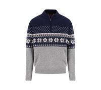 FYNCH-HATTON Pullover aus Reiner Wolle mit Norwegermuster und Troyer-Kragen