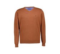 Strickpullover FYNCH-HATTON, Herren, Gr. S, braun (hazel), Strick, Obermaterial: 100% Baumwolle, bestickt, unifarben, regular fit taillenbedeckt, Rundhals, Rippbündchen, Pullover, mit Logo Stickerei (