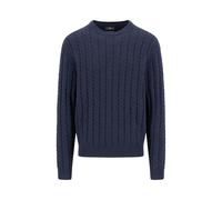 Strickpullover FYNCH-HATTON, Herren, Gr. M, navy, Strick, Obermaterial: 65% Baumwolle, 35% Wolle, unifarben, normal hüftbedeckend, Rundhals, Strickbündchen, Pullover, mit Zopfmuster und Wolle (3615243