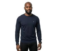 Strickpullover FYNCH-HATTON "FYNCH-HATTON Langarmpullover", Herren, Gr. XXXL (60/62), blau (navy), Strick, Obermaterial: 100% Baumwolle, unifarben, normal hüftbedeckend, Rundhals, Flachstrickbündchen,