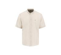 Kurzarmhemd FYNCH-HATTON, Herren, Gr. S, N-Gr, beige (cement), Web, Obermaterial: 80% Leinen, 20% Baumwolle, unifarben, regular fit normal, ohne Ausschnitt, gerader Abschluss, Hemden, mit Logo Sticker