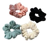 FYRuntoo Haargummis Scrunchie für Mädchen & Damen - Samt Haargummi Groß 4 Stück (Rosa, Beige, Grau-Blau, Schwarz)