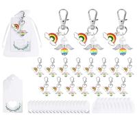Fyshird 15 Stück Schutzengel Schlüsselanhänger Set mit Regenbogen Anhänger Geschenkanhänger Organzabeutel Gastgeschenke für Kindergeburtstag Taufe Hochzeit Einschulung LGBTQ Accessoires