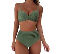 FZKun Damen-Badeanzug, 2-teilig, Triangel-Bikini-Set, Strandmode, Push-Up, solider Sommer-Badeanzug, hohe Taille, # 3, 42