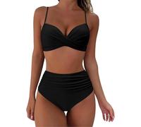 FZKun Damen-Badeanzug, 2-teilig, Triangel-Bikini-Set, Strandmode, Push-Up, solider Sommer-Badeanzug, hohe Taille, # 1, 36
