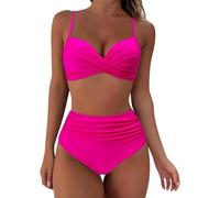 FZKun Damen-Badeanzug, 2-teilig, Triangel-Bikini-Set, Strandmode, Push-Up, solider Sommer-Badeanzug, hohe Taille, # 2, 38
