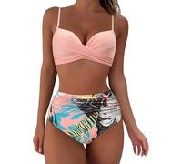 FZKun Damen-Badeanzug, 2-teilig, Triangel-Bikini-Set, Strandmode, Push-Up, solider Sommer-Badeanzug, hohe Taille, # 6, 46