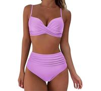 FZKun Damen-Badeanzug, 2-teilig, Triangel-Bikini-Set, Strandmode, Push-Up, solider Sommer-Badeanzug, hohe Taille, # 10, 46