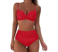FZKun Damen-Badeanzug, 2-teilig, Triangel-Bikini-Set, Strandmode, Push-Up, solider Sommer-Badeanzug, hohe Taille, # 9, 38