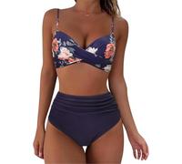 FZKun Damen-Badeanzug, 2-teilig, Triangel-Bikini-Set, Strandmode, Push-Up, solider Sommer-Badeanzug, hohe Taille, # 7, 48