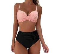 FZKun Damen-Badeanzug, 2-teilig, Triangel-Bikini-Set, Strandmode, Push-Up, solider Sommer-Badeanzug, hohe Taille, # 8, 48