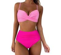 FZKun Damen-Badeanzug, 2-teilig, Triangel-Bikini-Set, Strandmode, Push-Up, solider Sommer-Badeanzug, hohe Taille, Nr. 11, 48