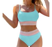 FZKun Damen-Bikini-Set, Triangel-Slip, hohe Taille, einfarbig, mit Hosenträgern, Übergröße, Badeanzug, Push-Up-Bademode, # 4, 46