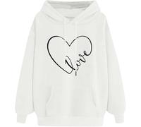 FZKun Damen Hoodies Herbst/Winter Kapuzen-Sweatshirt Langarm Shirts Einfarbig Hoodies mit Kordelzug Damen Basic Casual Tops Bequem Warm Pullover Loose Fit Outwear, F- Weiß, 50