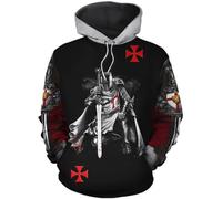 FZKun Herren Hoodie 3D Tempelritter Gedruckt Hoodie Weihnachten Halloween Herbst Winter Kordelzug Kapuzenpullover Sweatshirt, # 4, XXL