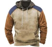 FZKun Herren-Kapuzen-Sweatshirt im Vintage-Look, langärmelig, Farbblock-Pullover, Tops, bequem, warm, Hoodies mit Tasche, # 1, XL