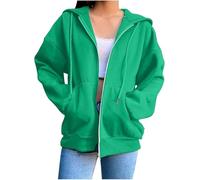 FZKun Hoodies für Damen, Damenjacken, einfarbig, Kapuzen-Sweatshirts, Kordelzug, Hoody Tops, lässig, einfarbig, Pullover mit Taschen, leicht, durchgehender Reißverschluss, Oberbekleidung, grün, 50