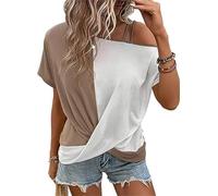 FZKun T-Shirt Top, schräge Schulter, Sommer-Top, unregelmäßige Damenbluse, trägerloser Saum, verdrehter Sommer, Damen-T-Shirt, 1#, M
