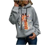 FZKun Übergroßer Kapuzenpullover für Damen, Giraffen-Druck, langes Kapuzen-Sweatshirt, Teenager, Mädchen, lockerer Pullover, langärmelige Oberteile, B-grau, 50