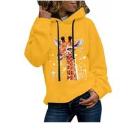 FZKun Übergroßer Kapuzenpullover für Damen, Giraffen-Druck, langes Kapuzen-Sweatshirt, Teenager, Mädchen, lockerer Pullover, langärmelige Oberteile, B-gelb, 50