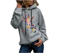 FZKun Übergroßer Kapuzenpullover für Damen, Giraffen-Druck, langes Kapuzen-Sweatshirt, Teenager, Mädchen, lockerer Pullover, langärmelige Oberteile, A-grau, 50