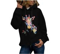 FZKun Übergroßer Kapuzenpullover für Damen, Giraffen-Druck, langes Kapuzen-Sweatshirt, Teenager, Mädchen, lockerer Pullover, langärmelige Oberteile, A-schwarz, 50