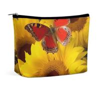 FZMTLDS Make-up-Tasche für Damen, Kosmetiktasche, Sonnenblumen mit rotem Schmetterling, Kulturbeutel, Make-up-Organizer, Make-up-Tasche mit Reißverschluss, Stil, Einheitsgröße, Stil:, Einheitsgröße