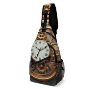 FZMVSQH Rusty Steampunk-Uhr-Umhängetasche, RFID-blockierend, lässiger Schulter-Rucksack, wasserdicht, Brusttasche, leicht, Wandern, Tagesrucksack, Herren, Geldbörse, Reisetasche, für Damen und Herren