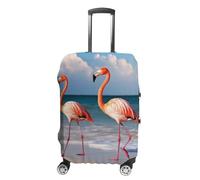 FZQVSGW Gepäckabdeckung für Reisen, Flamingo am Strand, modische Gepäckabdeckungen, waschbar, Stretch-Koffer-Schutz, passend für 48,3 - 81,3 cm Gepäck, weiß, S
