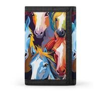 FZQVSGW Las Vegas Night dreifach gefaltete Geldbörse mit 8 Kartenfächern, Kreditkartenhalter, geteilte Geldtasche, Bunte Cartoon-Pferde., Einheitsgröße, Modern