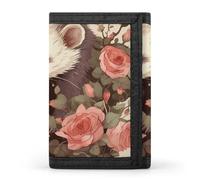 FZQVSGW Wildlife Spider dreifach gefaltete Geldbörse mit 8 Kartenfächern, Kreditkartenhalter, geteilte Geldtasche, Opossum und Rosen, Einheitsgröße, Modern