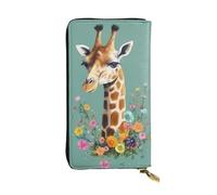 FZQVSLCM Ledergeldbörse mit Giraffe mit Blumen, lange Münzbörse, ultradünn, Kreditkartenhalter, Bifold Clutch