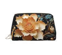 FZQVSLCM Reise-Make-up-Tasche, wasserdichte Make-up-Tasche für Geldbörse, Leder-Kulturbeutel für Damen, Kosmetiktasche, Organizer, goldene Blumen auf Schwarz, Make-up-Tasche mit Reißverschluss