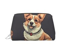 FZQVSLCM Reise-Make-up-Tasche, wasserdichte Make-up-Tasche für Geldbörse, Leder-Kulturbeutel für Damen, Kosmetiktasche, Organizer, niedliche Corgi-Hunde-Illustration, Make-up-Tasche mit Reißverschluss