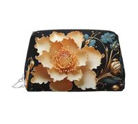 FZQVSLCM Reise-Make-up-Tasche, wasserdichte Make-up-Tasche für Geldbörse, Leder-Kulturbeutel für Damen, Kosmetiktasche, Organizer, goldene Blumen auf Schwarz, Make-up-Tasche mit Reißverschluss