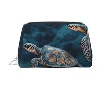 FZQVSLCM Reise-Make-up-Tasche, wasserdichte Make-up-Tasche für Geldbörse, Leder-Kulturbeutel für Damen, Kosmetiktasche, Organizer, Schildkröte, schwimmen im Meer, Make-up-Tasche mit Reißverschluss