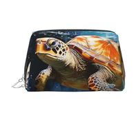 FZQVSLCM Reise-Make-up-Tasche, wasserdichte Make-up-Tasche für Geldbörse, Leder-Kulturbeutel für Damen, Kosmetiktasche, Organizer, Schildkröte, schwimmen im Meer, Make-up-Tasche mit Reißverschluss