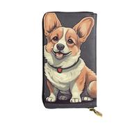 FZQVSLCM Süße Corgi-Hunde-Illustration, Ledergeldbörse für Damen, lange Münzbörse, ultradünn, Kreditkartenhalter, doppelt gefaltete Clutch